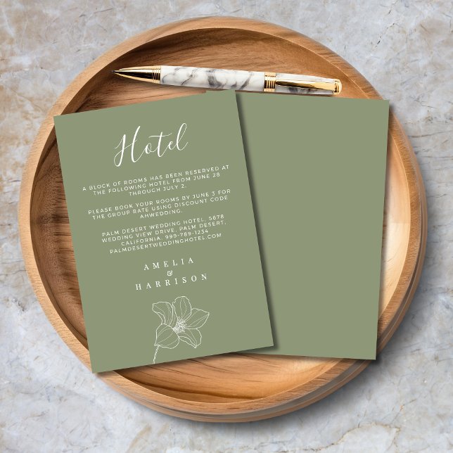 Cartão De Informações Hotel Sage Green Elegant Floral Wedding (Sage Green Floral Wedding Hotel Enclosure Card with Hotel Details, Couple Names.)