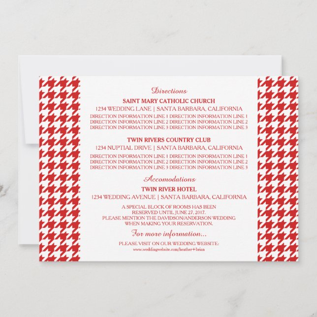 Cartão de Informações Houndstooth Vermelho (Frente)