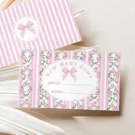 Cartão De Informações How many Bows Coquette Pink Bow Baby Shower