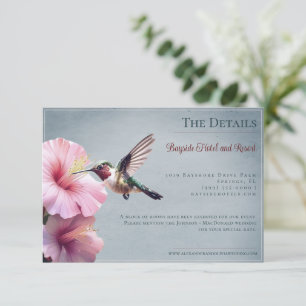 Cartão De Informações Hummingbird e Hibiscus Casamento Azul