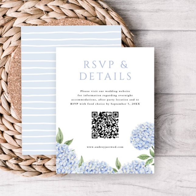 Cartão De Informações Hydrangea Blooms RSVP e Detalhes com Código QR (Criador carregado)
