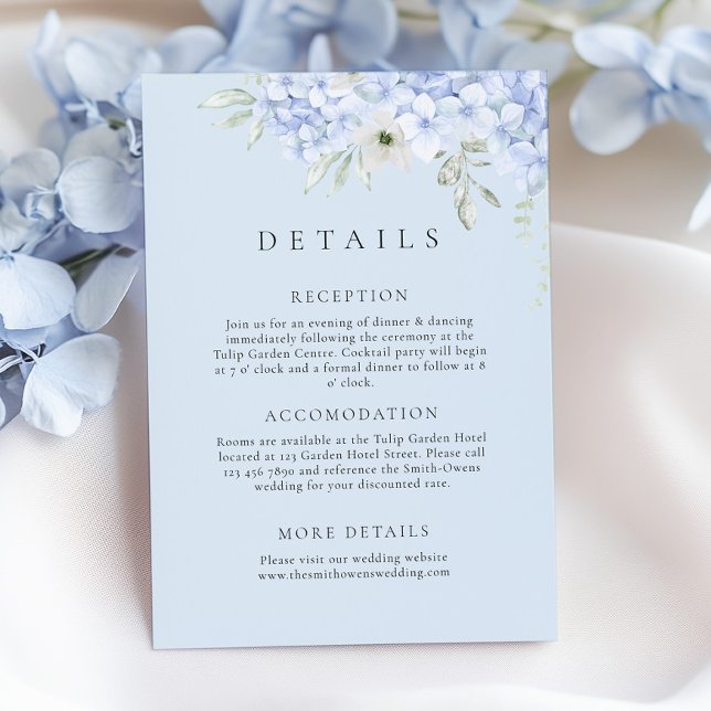Cartão De Informações Hydrangea Blue Wedding Details Enclosure Card (Criador carregado)