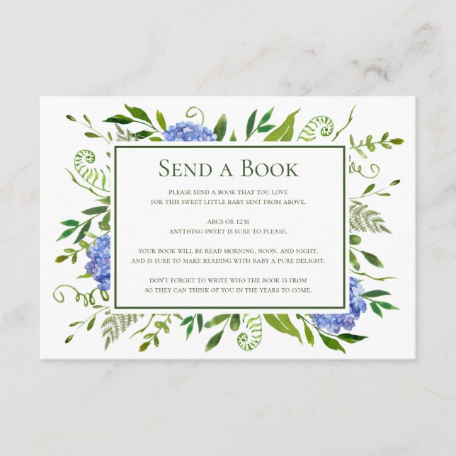 Cartão De Informações Hydrangeas Azul Enviam um Chá de fraldas Virtual d (Frente)