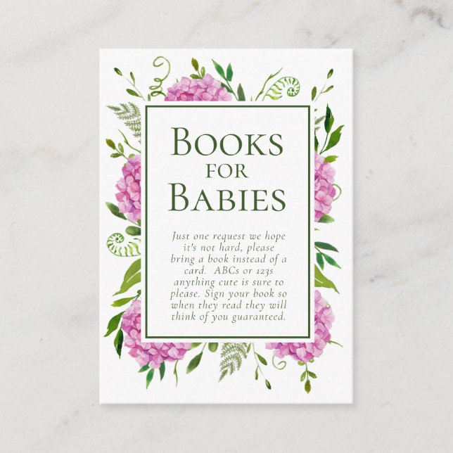Cartão De Informações Hydrangeas Rosa Meninas Livros de Chá para Bebê (Frente)