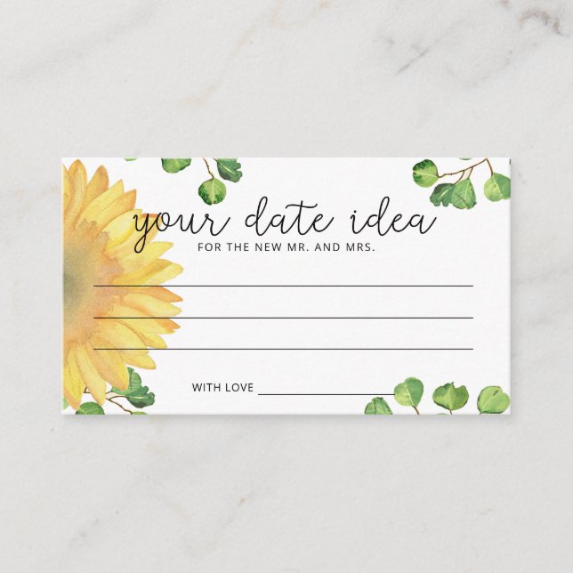 Cartão De Informações Ideias de noite de encontro com girassol aquarela  (Frente)