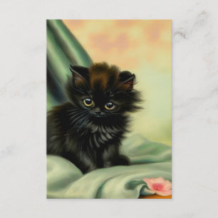 Cartão De Informações Ilustração Vintage Black Kitten