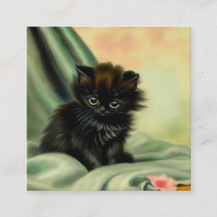 Cartão De Informações Ilustração Vintage Black Kitten