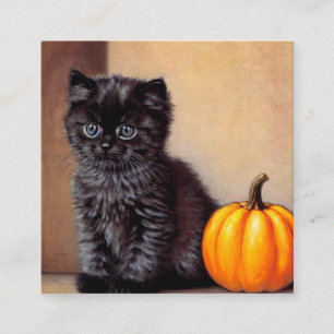 Cartão De Informações Ilustração Vintage Halloween Black Kitten