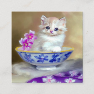 Cartão De Informações Ilustração Vintage White Kitten