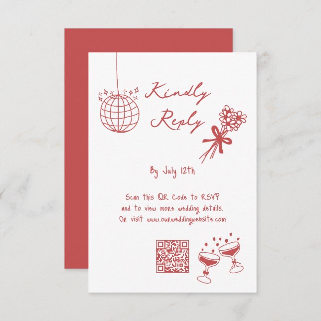 Cartão De Informações Ilustrações Desenhadas Mão Casamento Doodles Maroo (Frente/Verso)