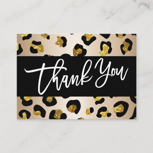 Cartão De Informações IMPRESSÃO GLITTER LEOPARD Obrigado pela sua compra (Frente)