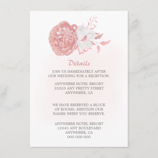 Cartão De Informações incríveis detalhes florais rosa e branco (Frente)