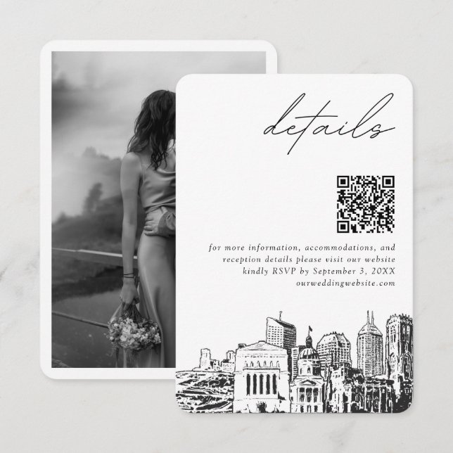 Cartão De Informações Indianapolis: Detalhes Modernos do Casamento Códig (Frente/Verso)