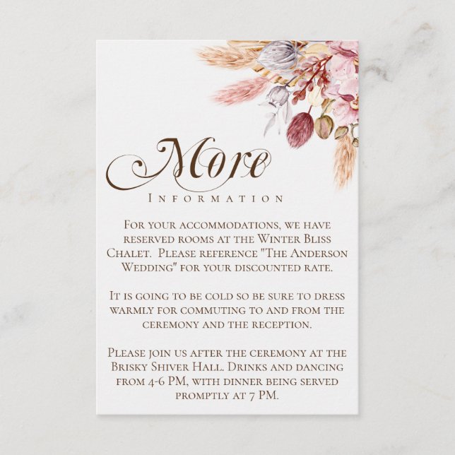 Cartão De Informações Informações Adicionais da Grama Pampas Boho Detalh (Frente)