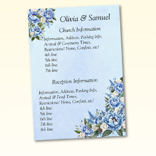 Cartão De Informações Informações da Igreja e Local de Recepção - Blue P