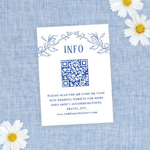 Cartão De Informações Informações de Casamento com Código QR Floral Azul