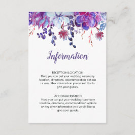 Cartão De Informações Informações de Casamento do Purple Watercolor Succ