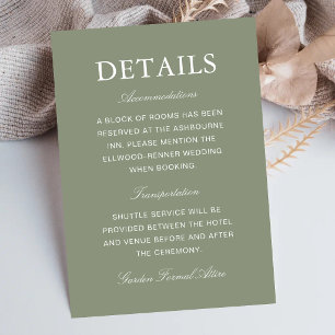 Cartão De Informações Informações de Casamento em Letra de Cursive Verde