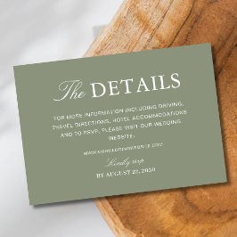 Cartão De Informações Informações de Casamento em Letra de Cursive Verde