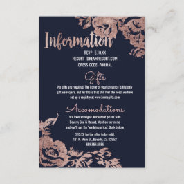 Cartão De Informações Informações de Casamento Floral Azul Marinho e Dou