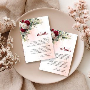 Cartão De Informações Informações de casamento Floral Burgundy Chic Verd