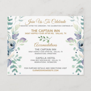 Cartão De Informações Informações de Casamento Floral Rosa Azul