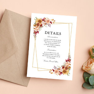 Cartão De Informações Informações de Casamento Geométrico Floral Vermelh