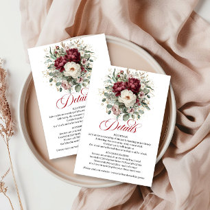 Cartão De Informações Informações de Casamento Glam Marsala Floral Eucal