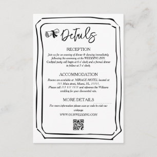Cartão De Informações Informações de Casamento Preto e Branco Pintadas à