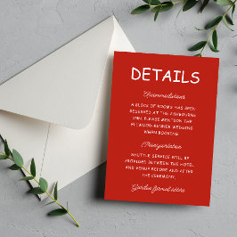 Cartão De Informações Informações de Casamento Retro Vermelho e Branco
