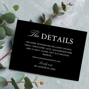 Cartão De Informações Informações de Casamento Simples Formal em Preto e