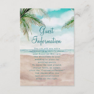 Cartão De Informações Informações de Casamento Tropical Ilha Brisa