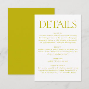 Cartão De Informações Informações de Casamento Verde Chartreuse Modernas