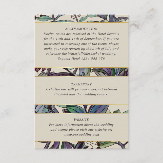 Cartão De Informações Informações de convidado de casamento botânico da  (Frente)