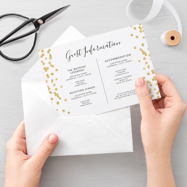 Cartão De Informações Informações de Convidado de Casamento Inserir Dour (Wedding Guest Info Insert Gold Glitter Confetti )