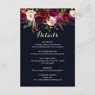 Cartão De Informações Informações de Detalhes de Casamento Floral Boêmio