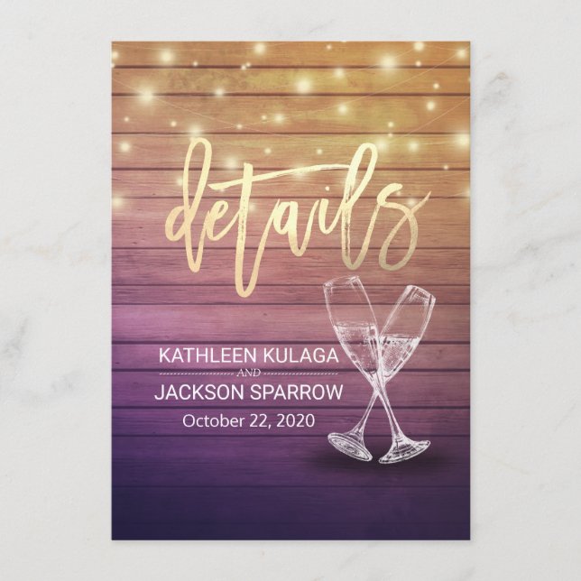 Cartão De Informações Informações de detalhes do casamento Copos de cham (Frente)