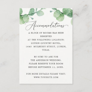 Cartão De Informações Informações de Hotel de Casamento Alojamento Euc