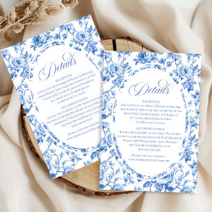 Cartão De Informações Informações de viagem de casamento em toile azul e