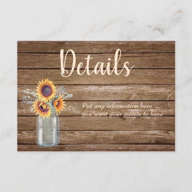 Cartão De Informações Informações detalhadas do girassol rústico de made (Frente)