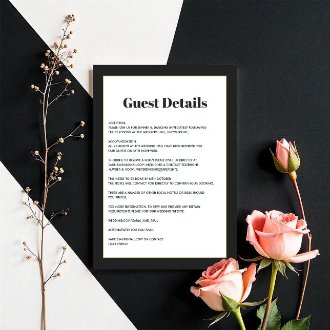 Cartão De Informações Informações do Convidado sobre Casamento Geométric (Modern Black & White Geometric Wedding Guest Info Enclosure Card)