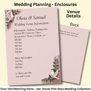 Cartão De Informações Informações do Local de Casamento - Rosas Rosa & P