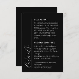 Cartão De Informações Informações mínimas sobre casamento preto e branco