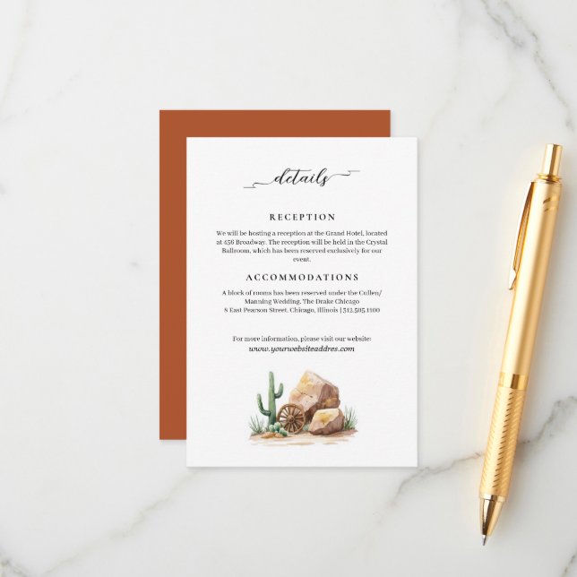 Cartão De Informações Informações modernas sobre o casamento no deserto  (Frente/Verso In Situ)