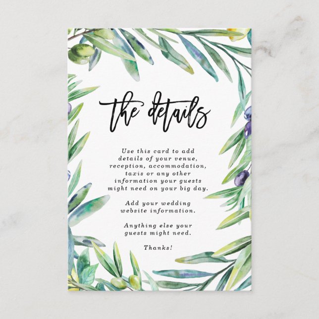 Cartão De Informações Informações relativas ao casamento da azeitona ita (Frente)