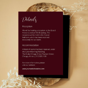 Cartão De Informações Informações sobre Casamento Burgundy Moody Dark