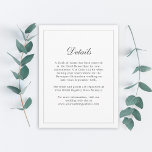 Cartão De Informações Informações sobre Casamento de Elegância Simples C<br><div class="desc">Forneça aos seus convidados de casamento os detalhes que precisarão em volta do seu casamento. Você pode editar o modelo de texto com informações do hotel,  direções,  encontros especiais e reuniões de saudação e muito mais. Basta editar o modelo de texto conforme desejado.</div>