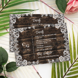 Cartão De Informações Informações sobre Casamento de Madeira Rústica e L