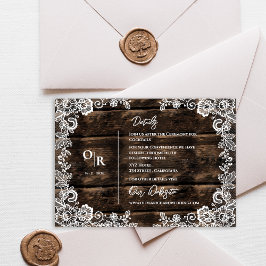 Cartão De Informações Informações sobre Casamento de Madeira Rústica e L