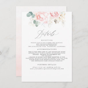 Cartão De Informações Informações sobre Casamento Floral Rosa Elegante